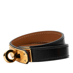 エルメス ケリー ドゥブルトゥール ブレスレット T1 ブラック ゴールド金具 ボックスカーフ メッキ レディース HERMES 【中古】