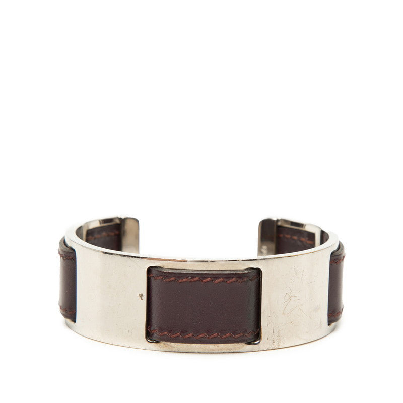 エルメス バングル シルバー パープル メタル レザー レディース HERMES 【中古】