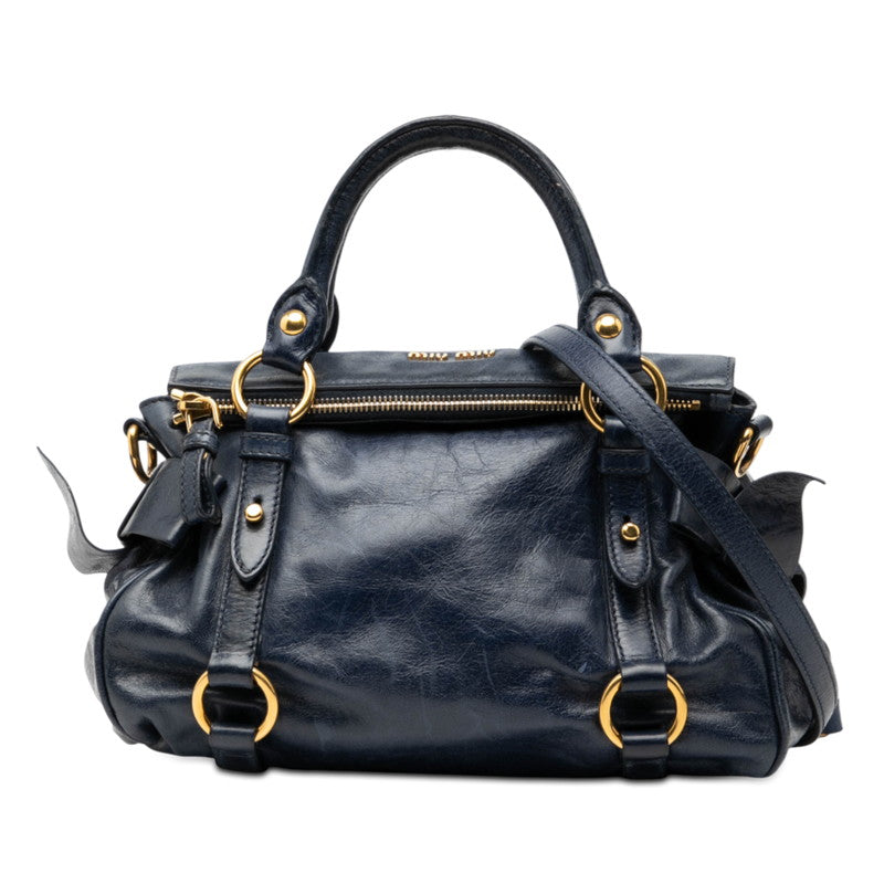 ミュウミュウ ヴィッテロルクス　 ハンドバッグ ショルダーバッグ 2WAY ネイビー レザー レディース MIUMIU 【中古】