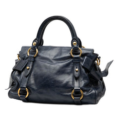 ミュウミュウ ヴィッテロルクス　 ハンドバッグ ショルダーバッグ 2WAY ネイビー レザー レディース MIUMIU 【中古】