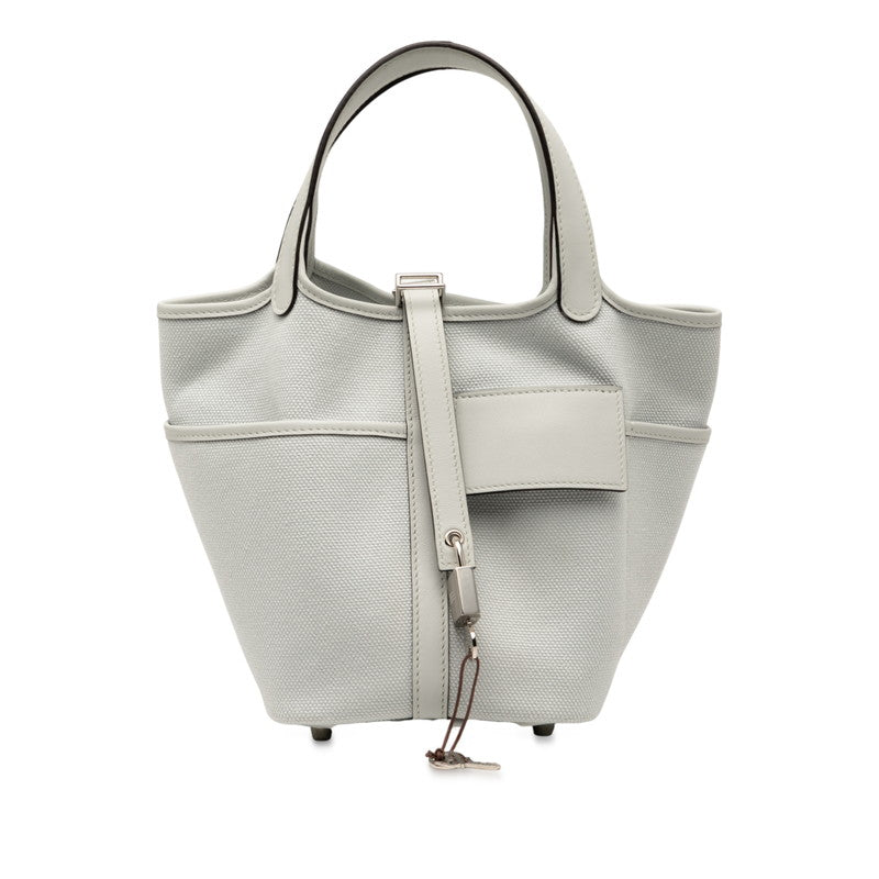 エルメス ピコタンロック カーゴPM ハンドバッグ ブルーグラシエ ヴォースイフト トワルゴエラン レディース HERMES 【中古】