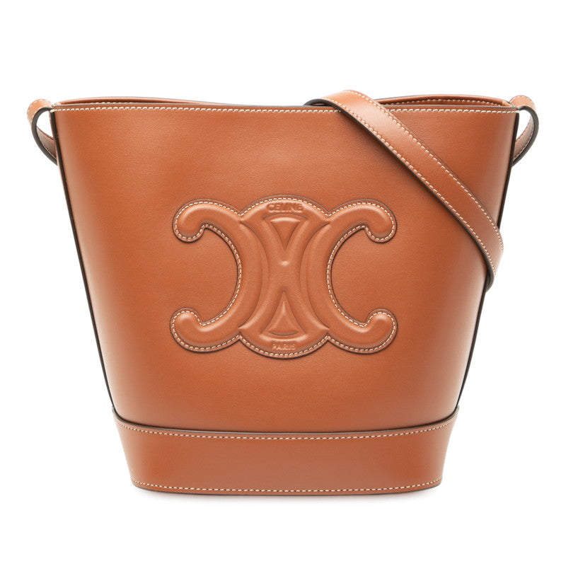 セリーヌ トリオンフ スモール バケット キュイル 斜め掛け ショルダーバッグ ブラウン レザー レディース CELINE 【中古】