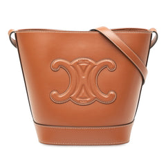 セリーヌ トリオンフ スモール バケット キュイル 斜め掛け ショルダーバッグ ブラウン レザー レディース CELINE 【中古】