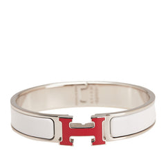 エルメス クリックH PM バングル シルバー ホワイト レッド メタル レディース HERMES 【中古】