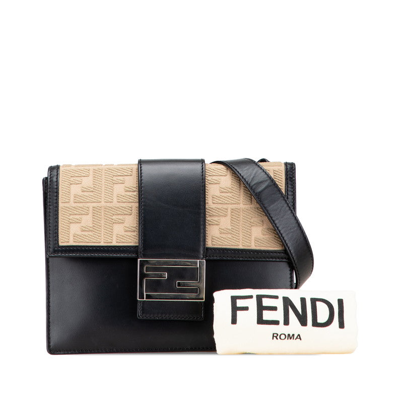 フェンディ フラット バゲット ミディアム ショルダーバッグ 7VA524 ブラック ベージュ レザー キャンバス レディース FENDI 【中古】