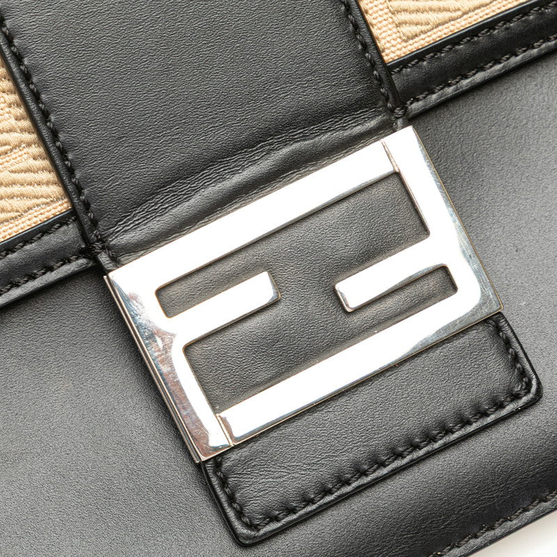 フェンディ フラット バゲット ミディアム ショルダーバッグ 7VA524 ブラック ベージュ レザー キャンバス レディース FENDI 【中古】