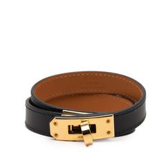 エルメス ケリー ドゥブルトゥール ブレスレット ブラック レザー メッキ レディース HERMES 【中古】