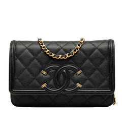 シャネル CCフィリグリー ココマーク チェーン ショルダーバッグ ウォレット ブラック キャビアスキン レディース CHANEL 中古
