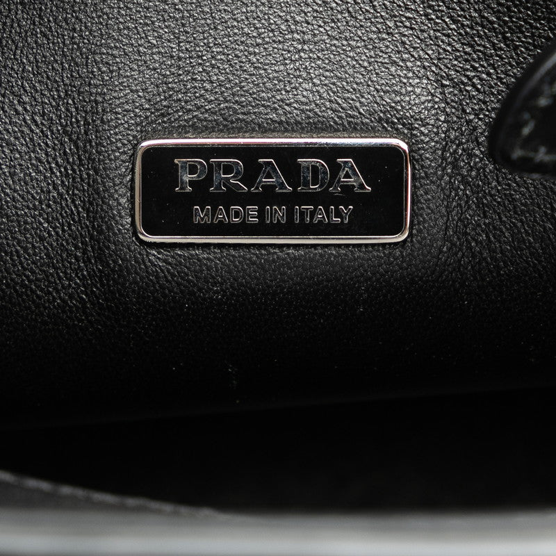 プラダ ウーヴェルチュール ハンドバッグ ショルダーバッグ 2WAY 1BE015 ホワイト ブラック レザー レディース PRADA 【中古】