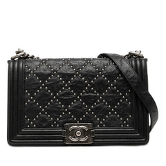 シャネル ココマーク スタッズ ボーイシャネル チェーン ショルダーバッグ ブラック カーフ レディース CHANEL 【中古】