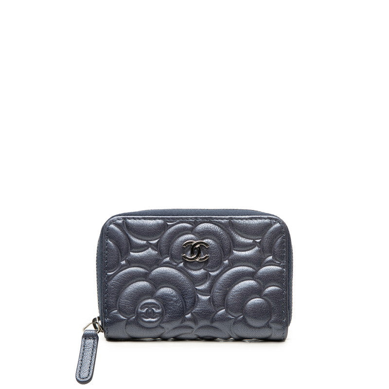 シャネル カメリア ココマーク コインケース 小銭入れ パープル ネイビー レザー レディース CHANEL 【中古】