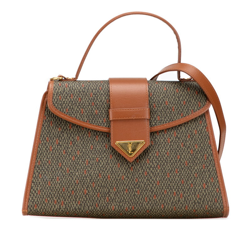 サンローラン ロゴ ハンドバッグ ショルダーバッグ 2WAY カーキグリーン ブラウン レザー レディース SAINT LAURENT 【中古】