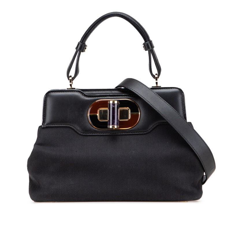 ブルガリ イザベラ ロッセリーニ ハンドバッグ ショルダーバッグ 2WAY ブラック コットン レザー レディース BVLGARI 【中古】