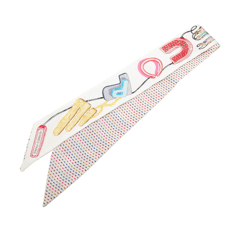エルメス ツイリー Chevaloscope Neon シュヴァロスコープ ネオン スカーフ ホワイト マルチカラー シルク レディース HERMES 【中古】