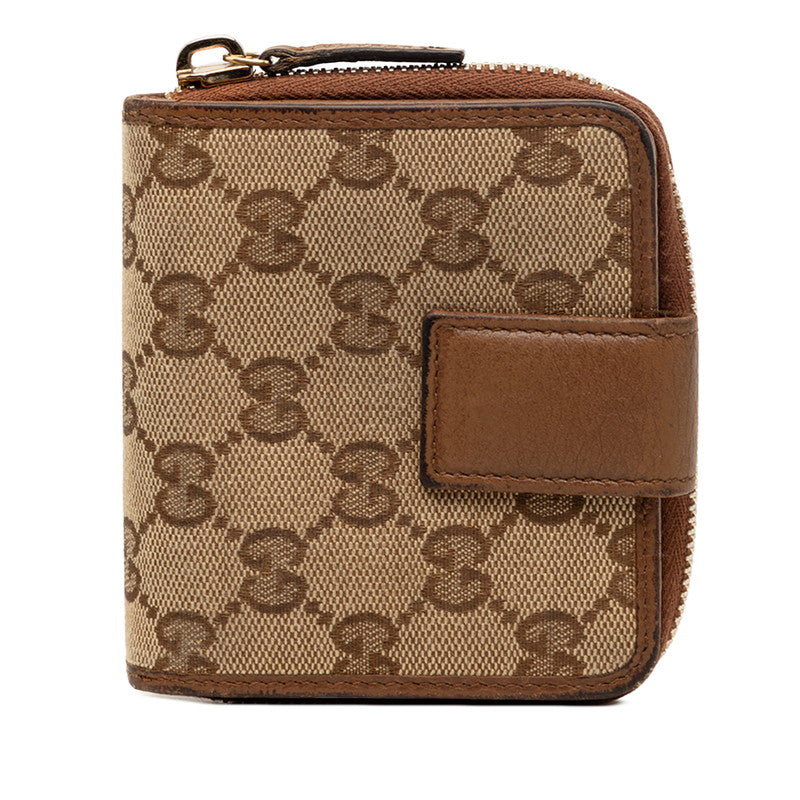 グッチ GGキャンバス 二つ折り財布 346056 ベージュ ブラウン キャンバス レザー レディース GUCCI 【中古】