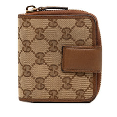 グッチ GGキャンバス 二つ折り財布 346056 ベージュ ブラウン キャンバス レザー レディース GUCCI 【中古】