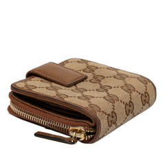 グッチ GGキャンバス 二つ折り財布 346056 ベージュ ブラウン キャンバス レザー レディース GUCCI 【中古】