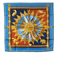 エルメス カレ90 CUILLERS D'AFRIQUE アフリカのスプーン スカーフ ブルー マルチカラー シルク レディース HERMES 【中古】