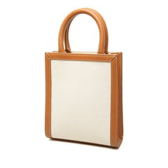 セリーヌ バーティカルカバ ミニ ハンドバッグ ショルダーバッグ 2WAY ホワイト ブラウン キャンバス レザー レディース CELINE 中古