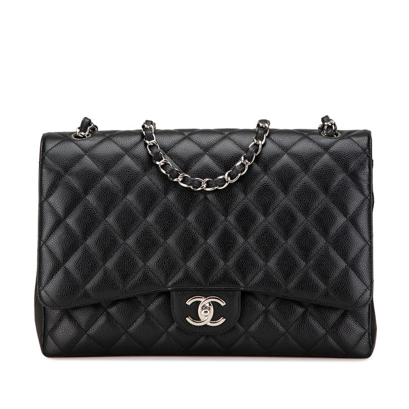 シャネル マトラッセ ダブルフラップ ココマーク チェーン ショルダーバッグ ブラック キャビアスキン レディース CHANEL 【中古】