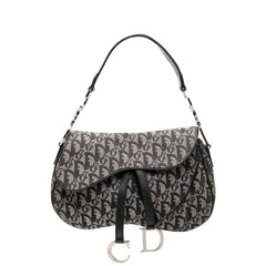 ディオール トロッター サドル ハンドバッグ ワンショルダー ブラック グレー キャンバス レザー レディース Dior 【中古】