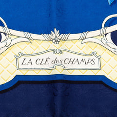 エルメス カレ90 LA CLÉ des CHAMPS 自由の天地への鍵 スカーフ ブルー ネイビー シルク レディース HERMES 【中古】