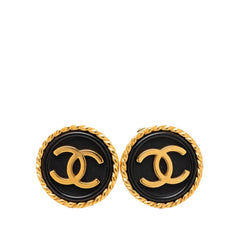 シャネル ココマーク ヴィンテージ ラウンド丸形 イヤリング 96P ブラック ゴールド メッキ レディース CHANEL 【中古】