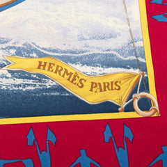 エルメス カレ90 アン クールス EN COURSE スカーフ パープル系 ブルー系 シルク レディース HERMES 【中古】