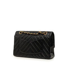 シャネル シェブロン Vステッチ ココマーク Wフラップ チェーン ショルダーバッグ ブラック ラムスキン レディース CHANEL 中古