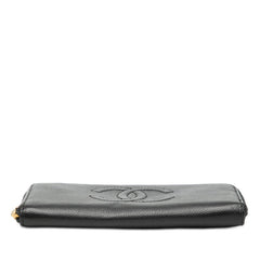 シャネル ココマーク ラウンドファスナー 長財布 ブラック キャビアスキン レディース CHANEL 【中古】