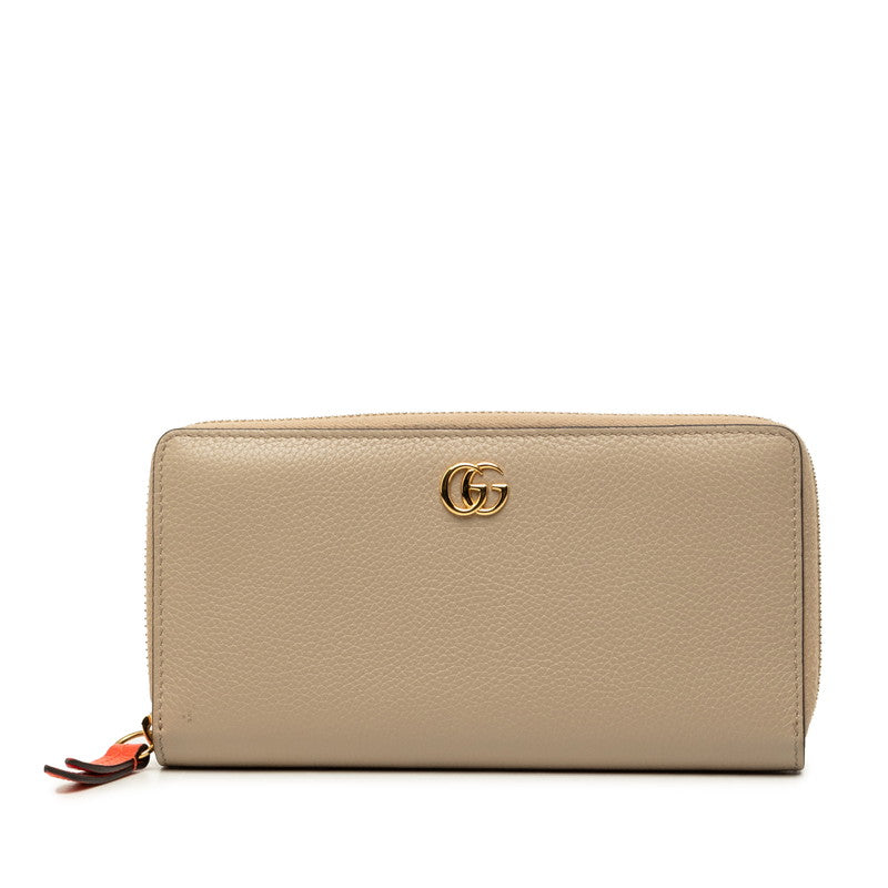 グッチ ダブルG ジップアラウンドウォレット 長財布 456117 ベージュ レッド レザー レディース GUCCI 【中古】