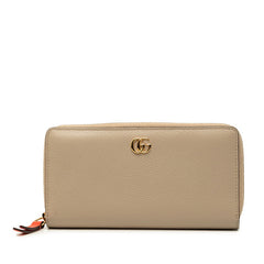 グッチ ダブルG ジップアラウンドウォレット 長財布 456117 ベージュ レッド レザー レディース GUCCI 【中古】