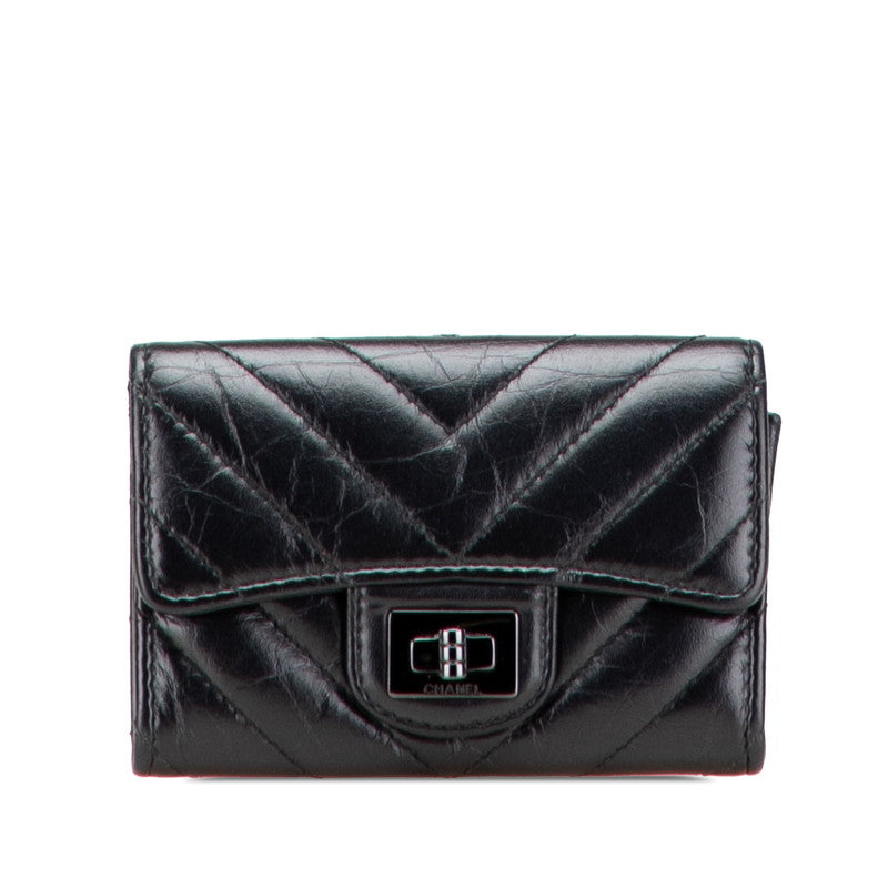 シャネル Vステッチ シェブロン カードケース ブラック ラムスキン レディース CHANEL 【中古】