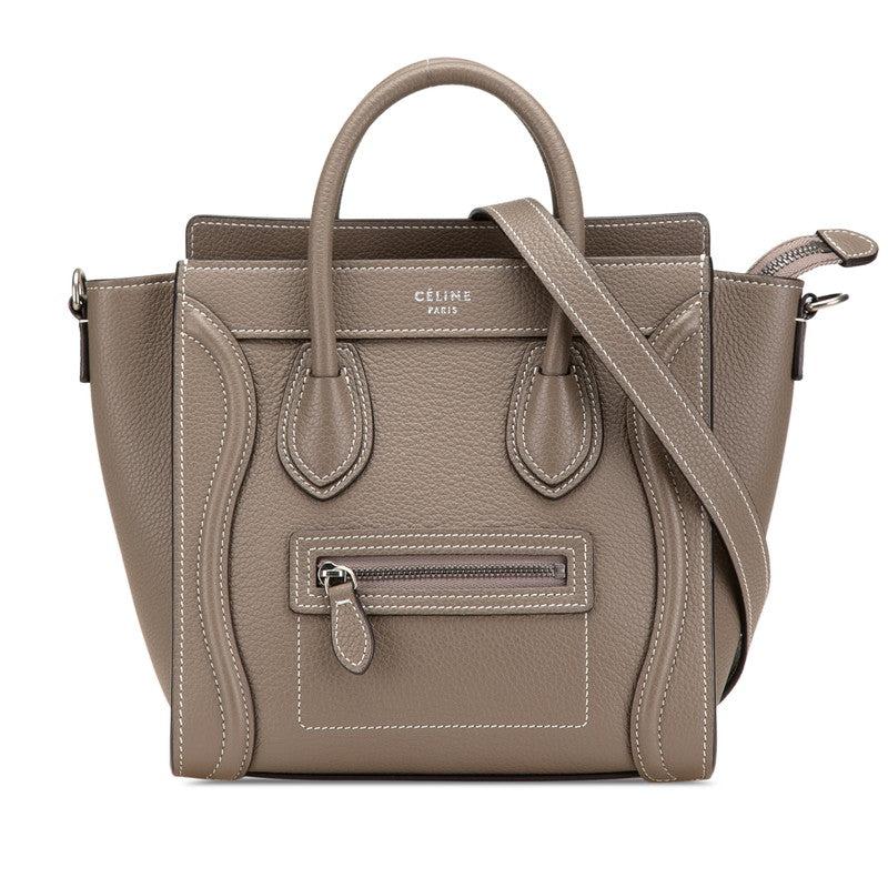 セリーヌ ラゲージ ナノショッパー ハンドバッグ ショルダーバッグ 2WAY グレージュ レザー レディース CELINE 【中古】