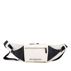 バレンシアガ ロゴ ボディバッグ ウエストバッグ 433625 ベージュ ブラック キャンバス レザー レディース BALENCIAGA 【中古】