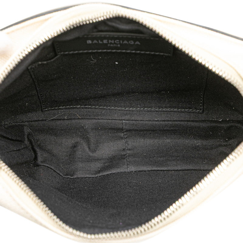 バレンシアガ ロゴ ボディバッグ ウエストバッグ 433625 ベージュ ブラック キャンバス レザー レディース BALENCIAGA 【中古】