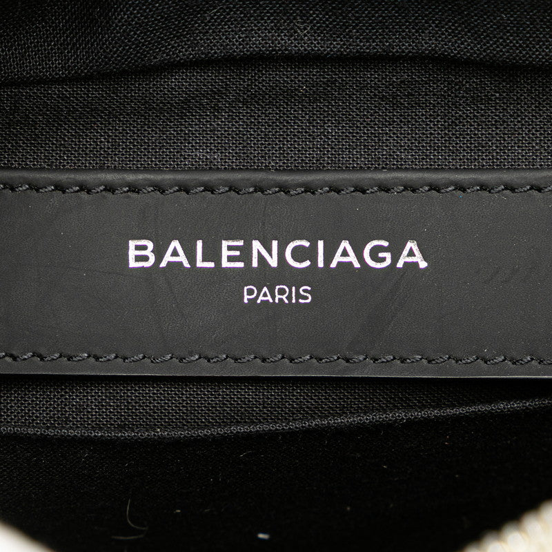 バレンシアガ ロゴ ボディバッグ ウエストバッグ 433625 ベージュ ブラック キャンバス レザー レディース BALENCIAGA 【中古】