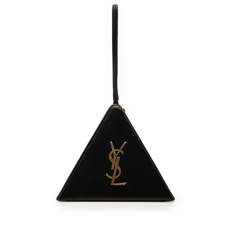 サンローラン カサンドラ YSLロゴ ピラミッド ハンドバッグ ポーチ ブラック レザー レディース SAINT LAURENT 【中古】