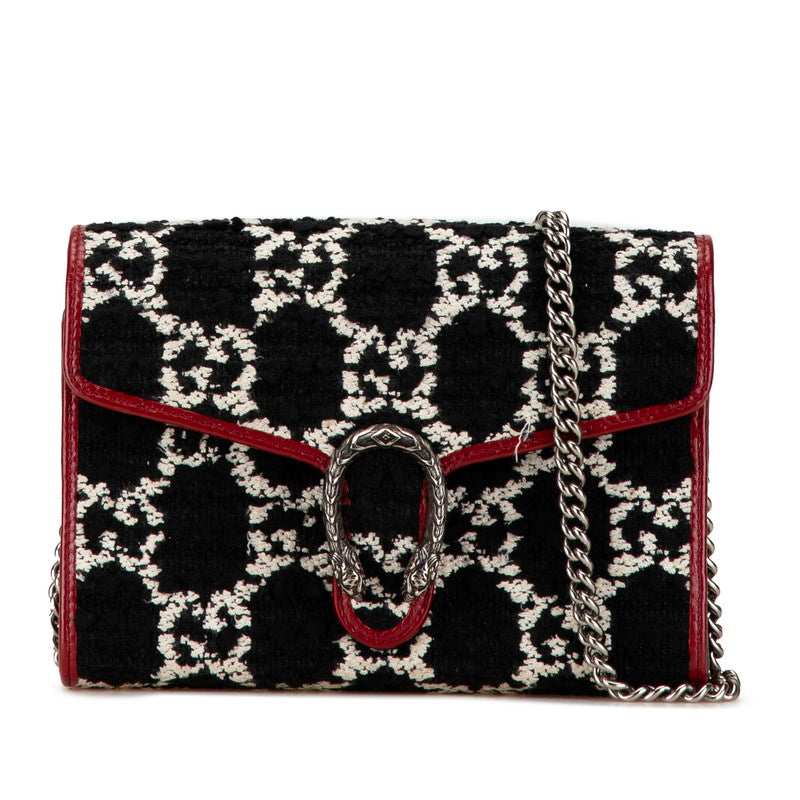 グッチ GG ディオニュソス チェーン ショルダーウォレット 401231 ブラック レッド ツイード レザー レディース GUCCI 中古