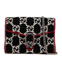 グッチ GG ディオニュソス チェーン ショルダーウォレット 401231 ブラック レッド ツイード レザー レディース GUCCI 【中古】