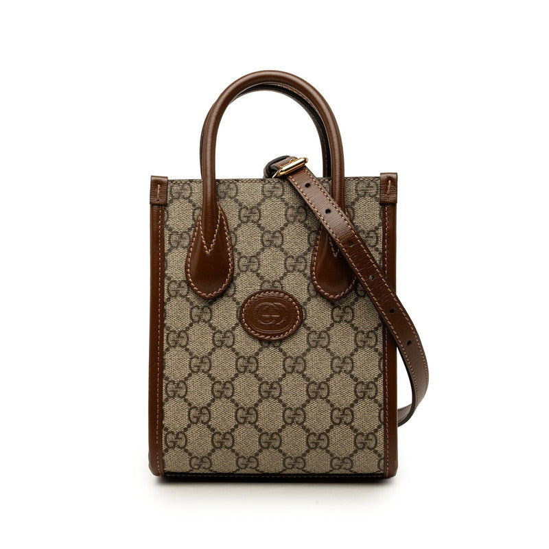 グッチ インターロッキングG GGスプリーム ミニ ショルダーバッグ ハンドバッグ 2WAY 671623 ベージュ PVC レザー レディース GUCCI 中古