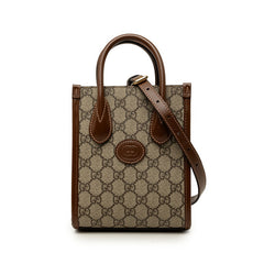 グッチ インターロッキングG GGスプリーム ミニ ショルダーバッグ ハンドバッグ 2WAY 671623 ベージュ PVC レザー レディース GUCCI 中古