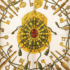 エルメス カレ90 LES CLES THE KEYS RARE 鍵 スカーフ アイボリー ワインレッド シルク レディース HERMES 【中古】