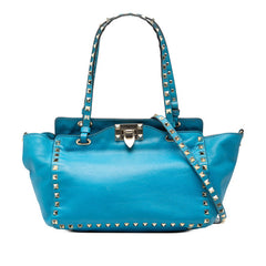 ヴァレンティノ ロックスタッズ ハンドバッグ ショルダーバッグ 2WAY ライトブルー レザー レディース VALENTINO 【中古】