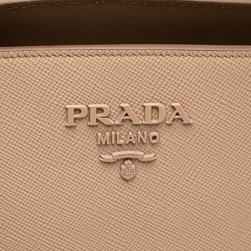 プラダ モノクローム ハンドバッグ ショルダーバッグ 2WAY ピンクベージ レザー レディース PRADA 【中古】
