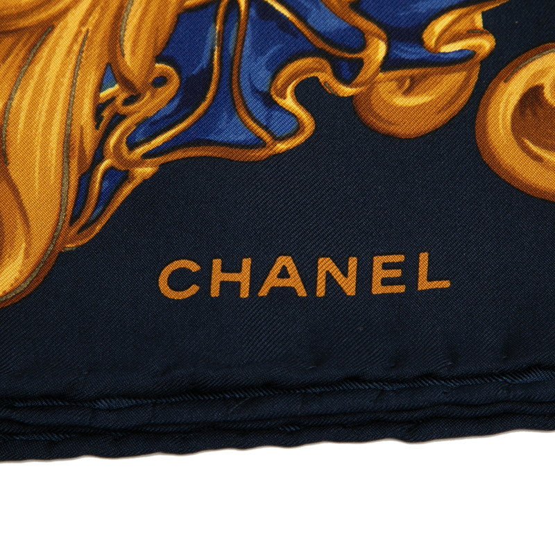 シャネル ヴィンテージ ココマーク ロゴ スカーフ ネイビー ゴールド シルク レディース CHANEL 【中古】