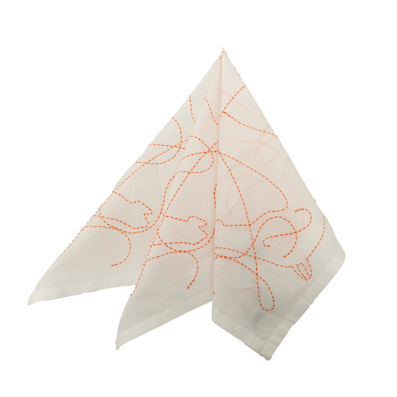 エルメス Coup de Fouet 馬 刺繍 モチーフ ハンカチ ホワイト オレンジ コットン レディース HERMES 【中古】
