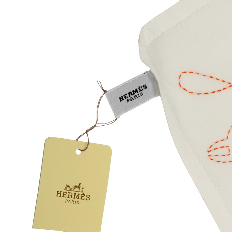 エルメス Coup de Fouet 馬 刺繍 モチーフ ハンカチ ホワイト オレンジ コットン レディース HERMES 【中古】