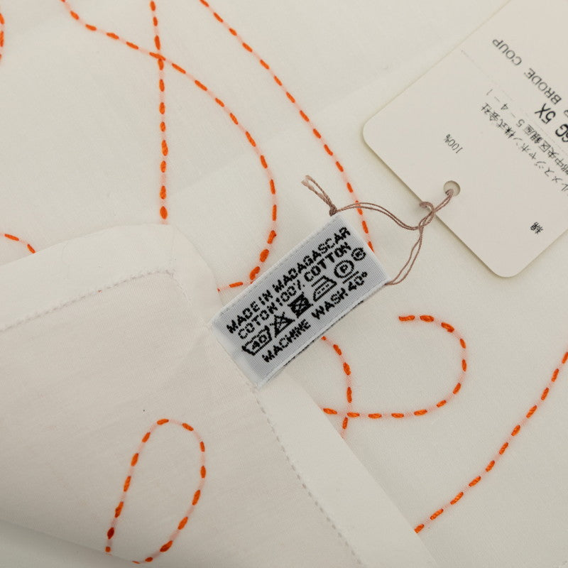 エルメス Coup de Fouet 馬 刺繍 モチーフ ハンカチ ホワイト オレンジ コットン レディース HERMES 【中古】