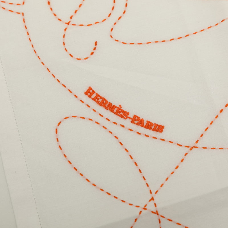 エルメス Coup de Fouet 馬 刺繍 モチーフ ハンカチ ホワイト オレンジ コットン レディース HERMES 【中古】